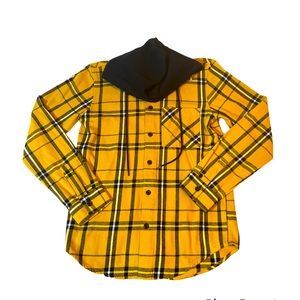 Yellow Plaid Flannel Jacket with Hood